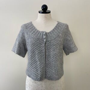 Soyaconcept Cardigan Sweater Grey Alpaca Wool Blend Knit Top Short Sleeve M